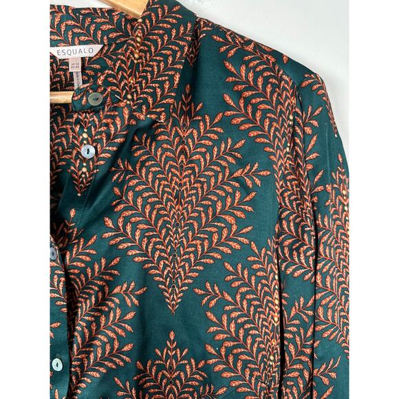 Esqualo Satin Long Sleeve Button Up Blouse Womens Size 12 Green - Picture 5 of 10
